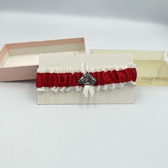Vintage Jamie Lynn Red & Cream Satin Garter Wedding Western Horse Rodeo in Box - Picture 5 of 8